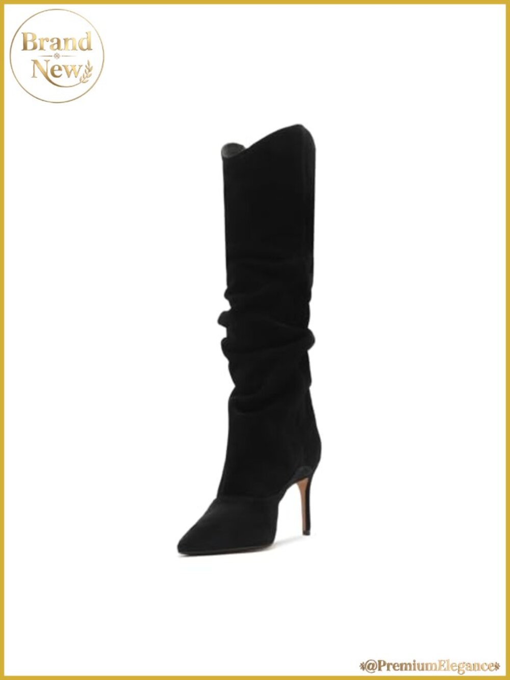 Suede Slouch Boots Pointed Toe Stiletto Heel Mid-Calf Ruching
